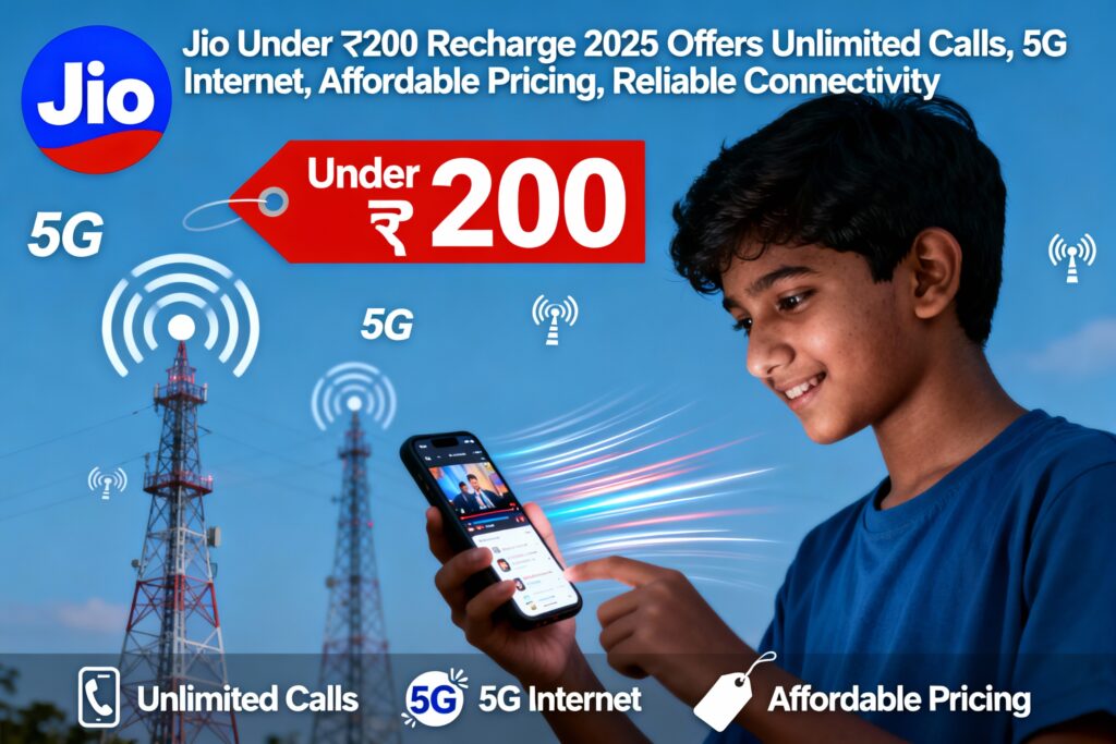 Jio Under ₹200 Recharge 2025 Offers Unlimited Calls, 5G Internet, Affordable Pricing, Reliable Connectivity