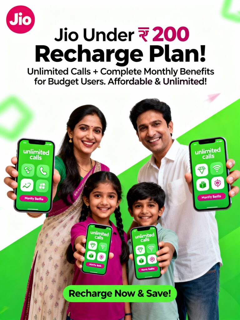 Jio Under 200 Recharge Plan Offering Unlimited Calls and Complete Monthly Benefits for Budget Users