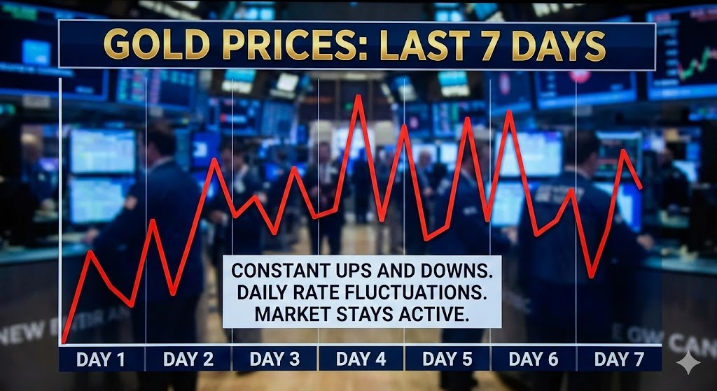 Gold Prices Last 7 Days Show Constant Ups and Downs as Market Stays Active With Daily Rate Fluctuations